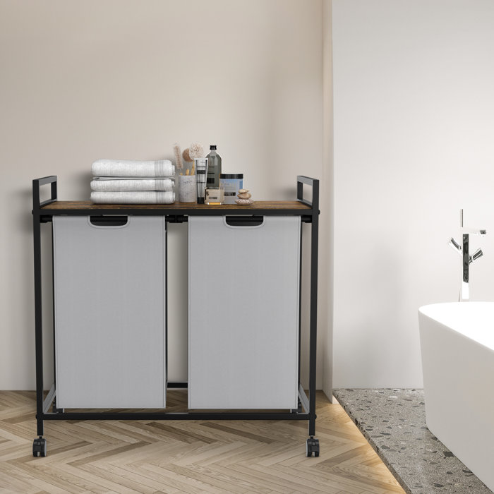 17 Stories Rolling Laundry Hamper And Waste Basket Set with Handles